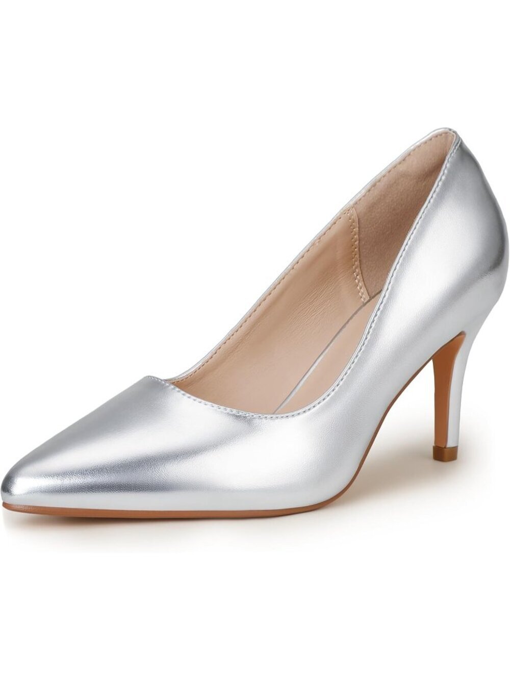 Women's Silver High Heels Pumps Stiletto Pointed Toe Dress Wedding Trendy Shoes